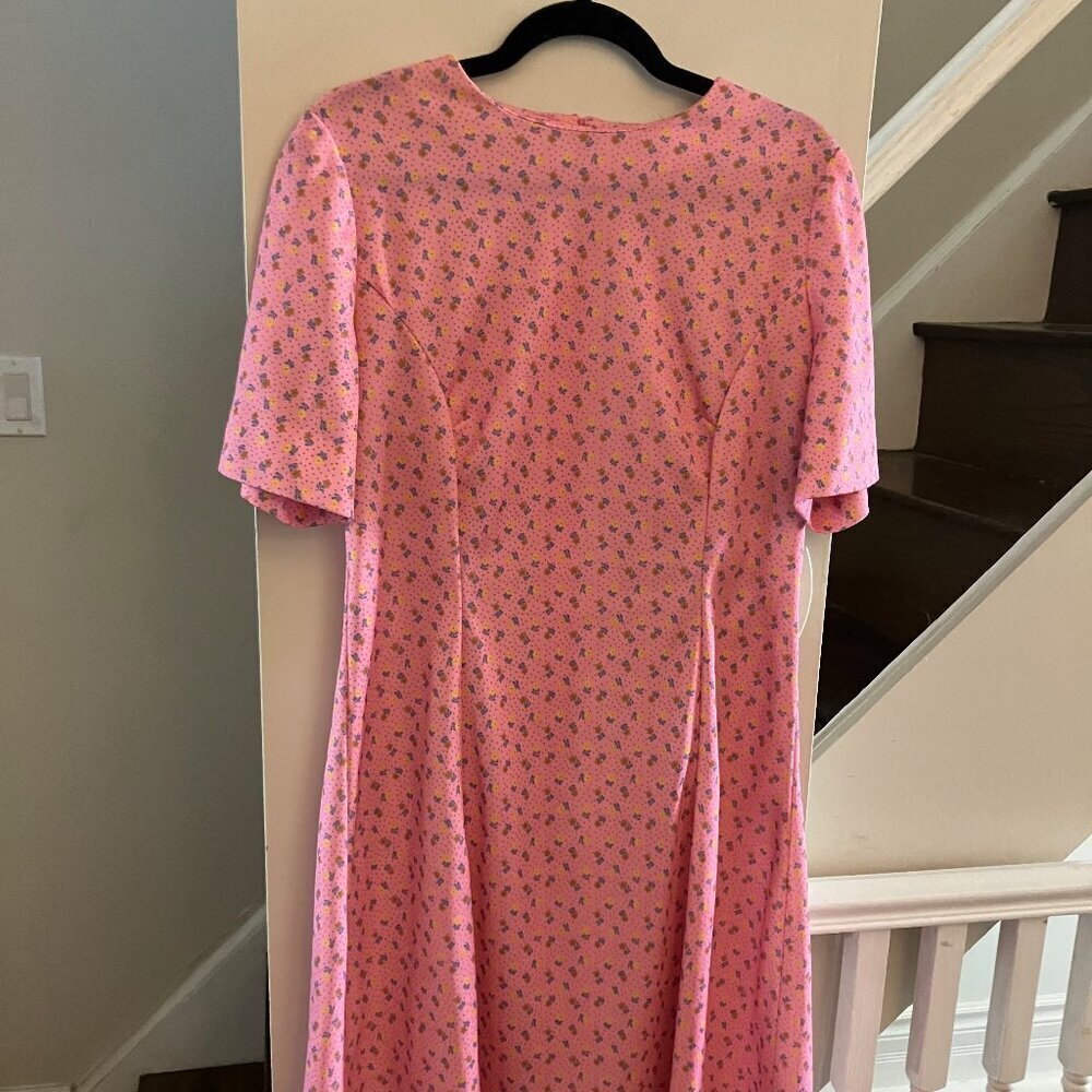 Vintage Pink Ditsy Polyester Dress